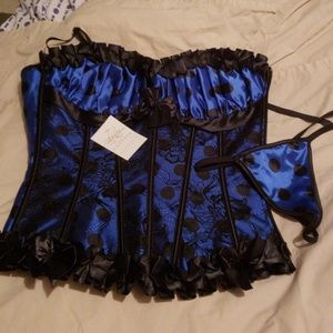 Daisy blue and black polka dot corset